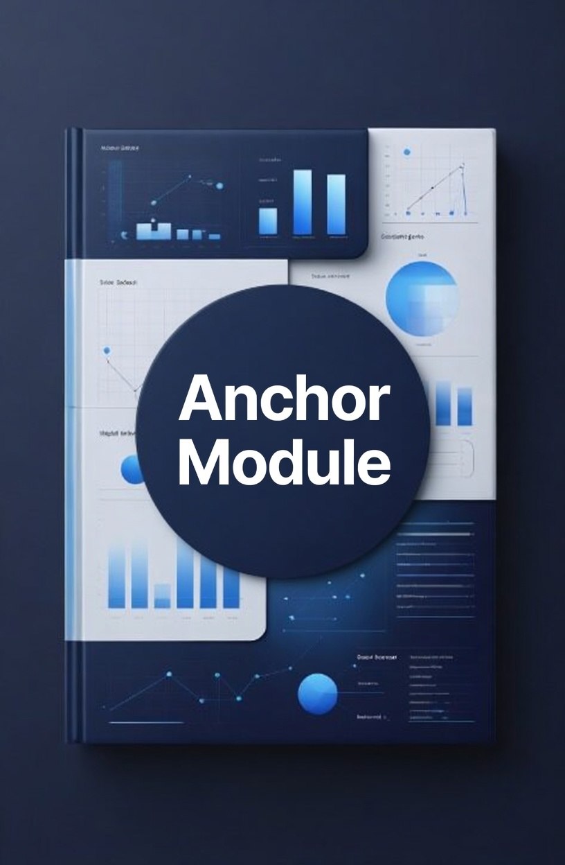 Book titled 'Anchor Module' with blue and white design on a dark background