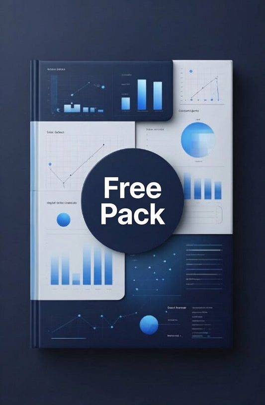 Book cover with financial charts and 'Free Pack' label on a dark blue background