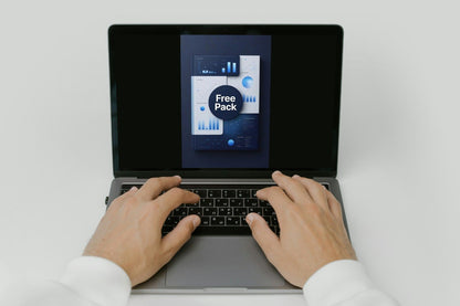Person using a laptop with a free pack offer on the screen