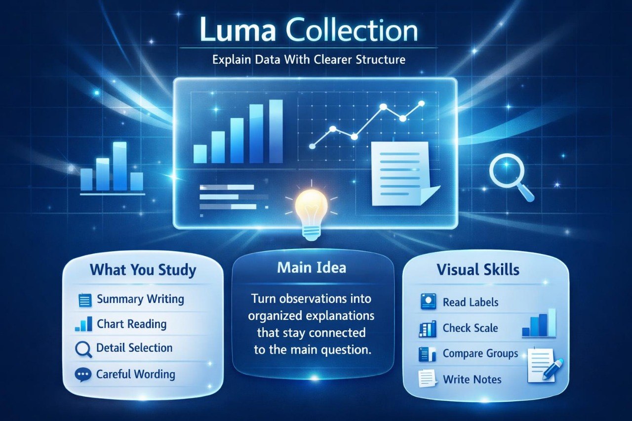 Luma Collection software interface with data visualization elements on a dark blue background