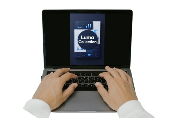 Person using a laptop with 'Luma Collection' software displayed on the screen.