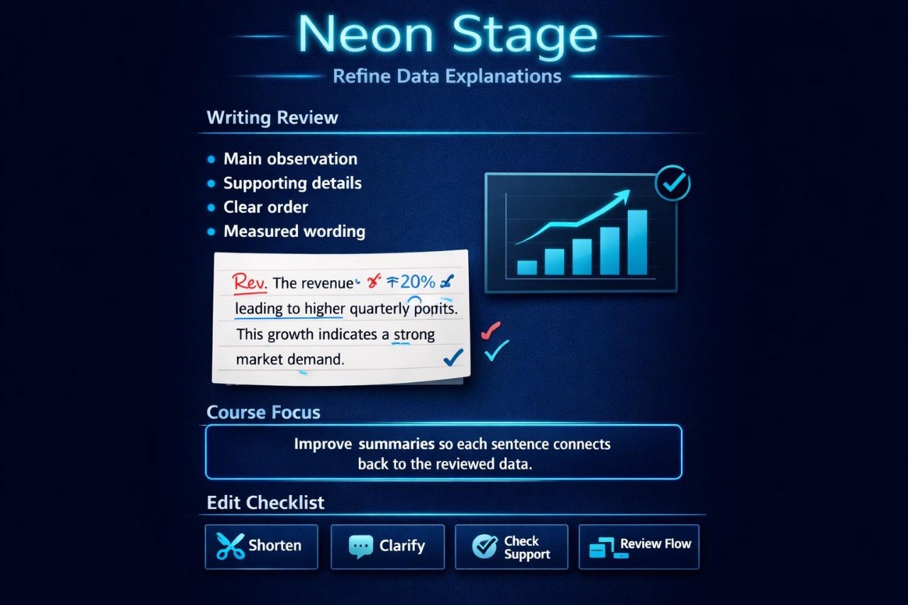 Educational interface with text and icons on a blue background
