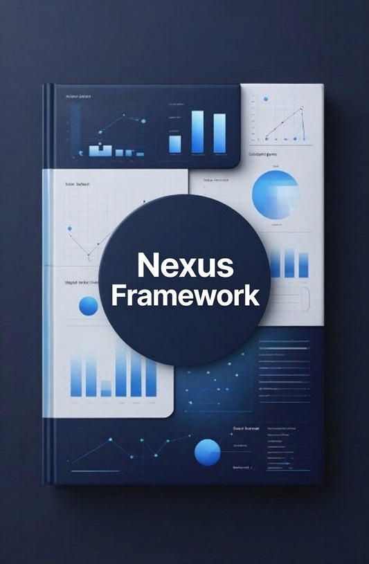 Book titled 'Nexus Framework' with a blue and white design on a dark background